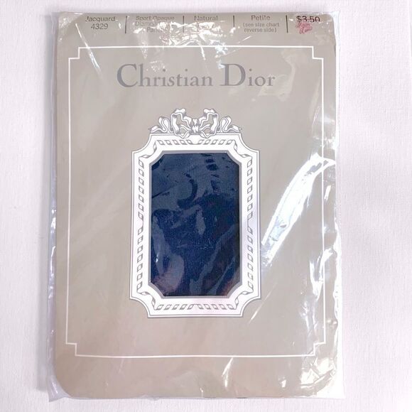 Christian Dior Vintage Jacquard Navy Opaque Pantyhose - Picture 1 of 4